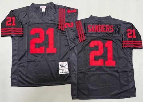 San Francisco 49ers #21 Deion Sanders Black 1994 Throwback Jersey