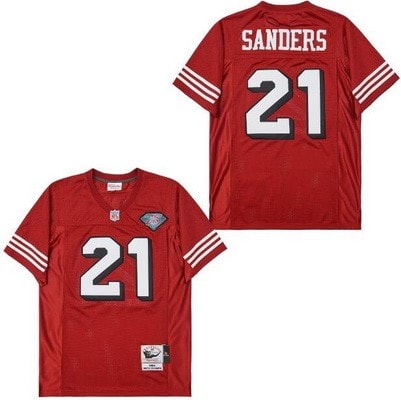 San Francisco 49ers #21 Deion Sanders Red 75th 1994 Throwback Jersey