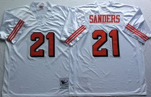 San Francisco 49ers #21 Deion Sanders White 1994 Throwback Jersey