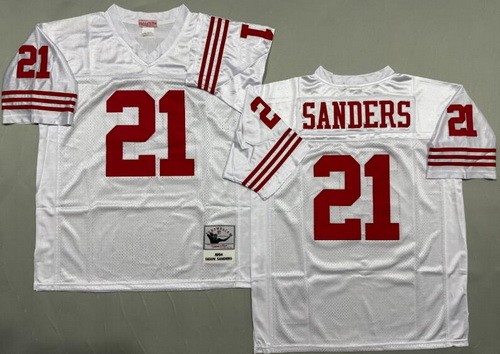 San Francisco 49ers #21 Deion Sanders White 1994 Throwback Jersey