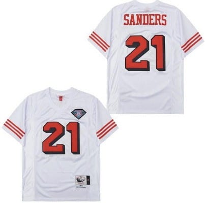 San Francisco 49ers #21 Deion Sanders White 75th 1994 Throwback Jersey