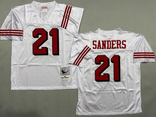 San Francisco 49ers #21 Deion Sanders White Alternate 1994 Throwback Jersey