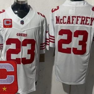 San Francisco 49ers #23 Christian McCaffrey Limited White 2025 Captain Patch FUSE Vapor Jersey