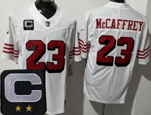 San Francisco 49ers #23 Christian McCaffrey Limited White Alternate 2025 Captain Patch FUSE Vapor Jersey