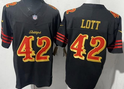 San Francisco 49ers #42 Ronnie Lott Limited Black Rivalries FUSE Vapor Jersey