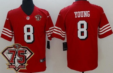 San Francisco 49ers #8 Steve Young Limited Red 75th Anniversary Alternate Vapor Jersey