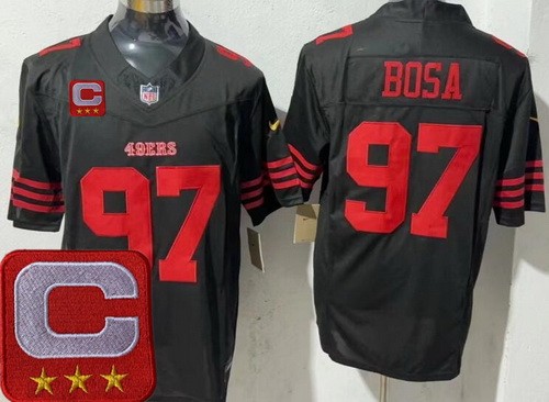 San Francisco 49ers #97 Nick Bosa Limited Black 2025 Captain Patch FUSE Vapor Jersey