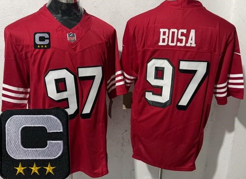 San Francisco 49ers #97 Nick Bosa Limited Red Alternate 2025 Captain Patch FUSE Vapor Jersey