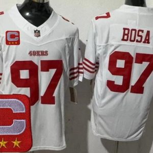 San Francisco 49ers #97 Nick Bosa Limited White 2025 Captain Patch FUSE Vapor Jersey