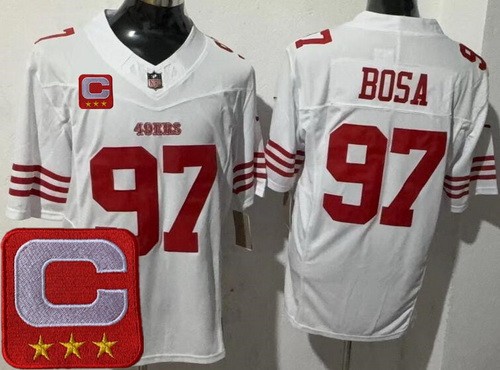 San Francisco 49ers #97 Nick Bosa Limited White 2025 Captain Patch FUSE Vapor Jersey