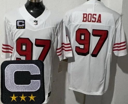 San Francisco 49ers #97 Nick Bosa Limited White Alternate 2025 Captain Patch FUSE Vapor Jersey