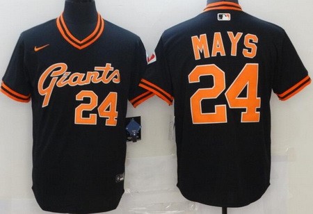 San Francisco Giants #24 Willie Mays Black Throwback Cool Base Jersey