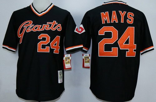 San Francisco Giants #24 Willie Mays Black Throwback Jersey