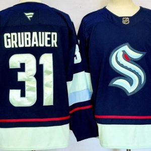 Seattle Kraken #31 Philipp Grubauer Navy Authentic Jersey