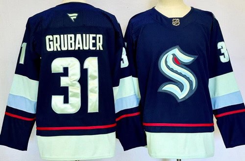 Seattle Kraken #31 Philipp Grubauer Navy Authentic Jersey