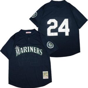 Seattle Mariners #24 Ken Griffey Navy Throwback Mesh Jersey