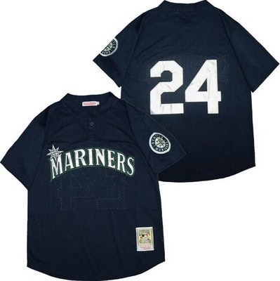 Seattle Mariners #24 Ken Griffey Navy Throwback Mesh Jersey