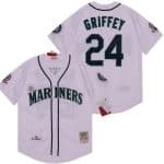 Seattle Mariners #24 Ken Griffey White 1995 Throwback Jersey