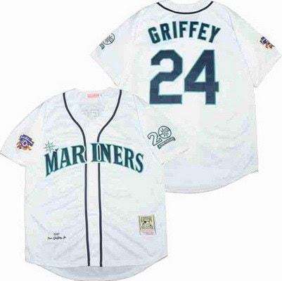 Seattle Mariners #24 Ken Griffey White 1997 Throwback Jersey