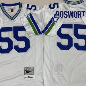 Seattle Seahawks #55 Brian Bosworth White 1987 Throwback Jersey