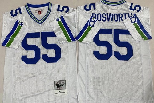 Seattle Seahawks #55 Brian Bosworth White 1987 Throwback Jersey