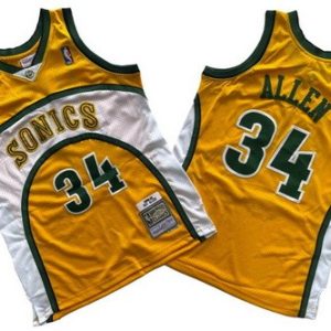 Seattle Sonics #34 Ray Allen Yellow 2006 Throwback Swingman Jersey