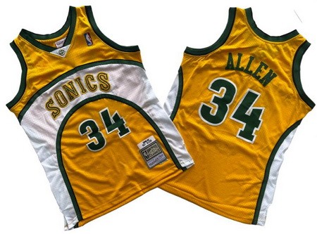 Seattle Sonics #34 Ray Allen Yellow 2006 Throwback Swingman Jersey