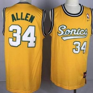 Seattle Sonics #34 Ray Allen Yellow Throwback Swingman Jersey