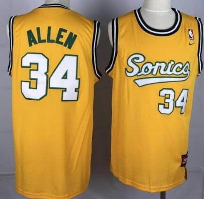 Seattle Sonics #34 Ray Allen Yellow Throwback Swingman Jersey
