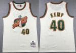 Seattle Sonics #40 Shawn Kemp Cream Chainstitch Throwback Swingman Jersey