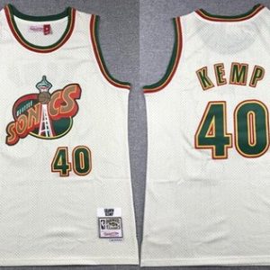 Seattle Sonics #40 Shawn Kemp Cream Chainstitch Throwback Swingman Jersey