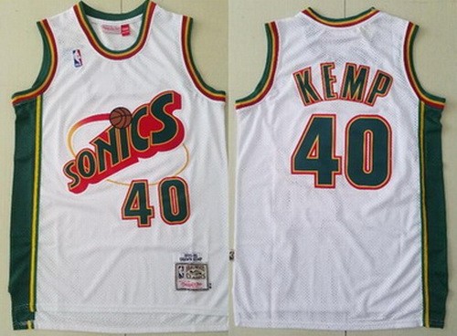 Seattle Sonics #40 Shawn Kemp White 1995 Throwback Swingman Jersey