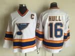 St Louis Blues #16 Brett Hull White Yellow Throwback Jersey
