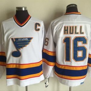 St Louis Blues #16 Brett Hull White Yellow Throwback Jersey