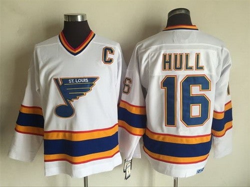St Louis Blues #16 Brett Hull White Yellow Throwback Jersey