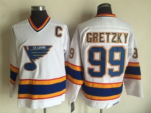 St Louis Blues #99 Wayne Gretzky White Yellow Throwback Jersey