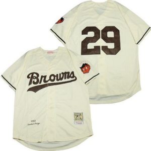 St Louis Browns #29 Satchel Paige Cream 1953 Throwback Jersey