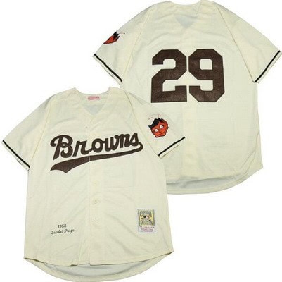 St Louis Browns #29 Satchel Paige Cream 1953 Throwback Jersey