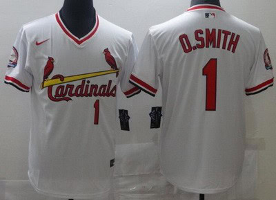 St Louis Cardinals #1 Ozzie Smith White Throwback Cool Base Jersey