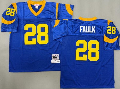 St Louis Rams #28 Marshall Faulk Blue 1999 Throwback Jersey