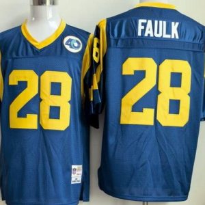 St Louis Rams #28 Marshall Faulk Blue Throwback Jersey