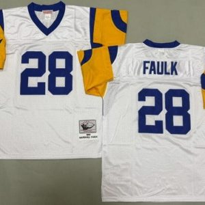 St Louis Rams #28 Marshall Faulk White 1999 Throwback Jersey