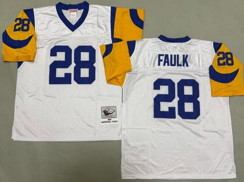 St Louis Rams #28 Marshall Faulk White 1999 Throwback Jersey