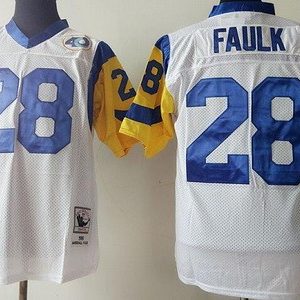 St Louis Rams #28 Marshall Faulk White Throwback Jersey