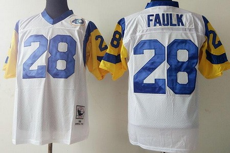 St Louis Rams #28 Marshall Faulk White Throwback Jersey