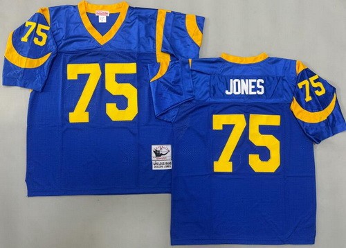 St Louis Rams #75 Deacon Jones Blue Throwback Jersey