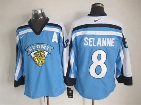 Suomi #8 Teemu Selanne Light Blue Jersey