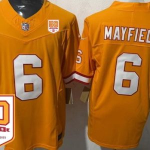 Tampa Bay Buccaneers #6 Baker Mayfield Limited Orange Throwback 50th Seasons FUSE Vapor Jersey
