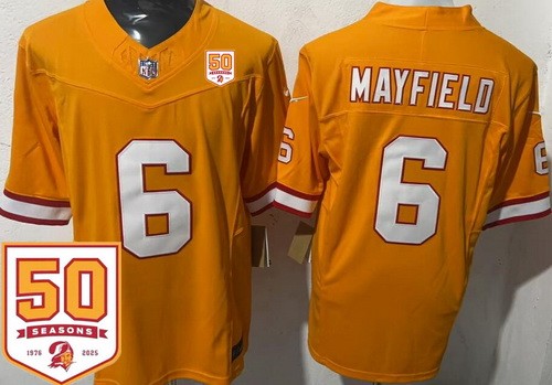 Tampa Bay Buccaneers #6 Baker Mayfield Limited Orange Throwback 50th Seasons FUSE Vapor Jersey