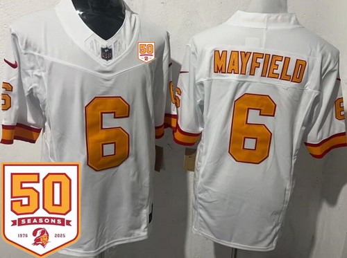 Tampa Bay Buccaneers #6 Baker Mayfield Limited White Throwback 50th Seasons FUSE Vapor Jersey
